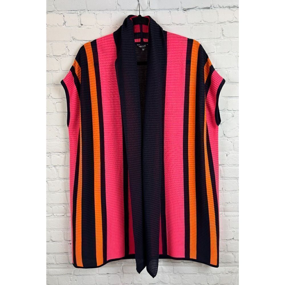 MISOOK black red pink orange knit open front sleeveless cardigan vest S NWOT